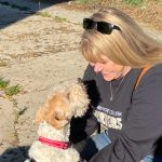 A rescue gets some love from a happy volunteer.